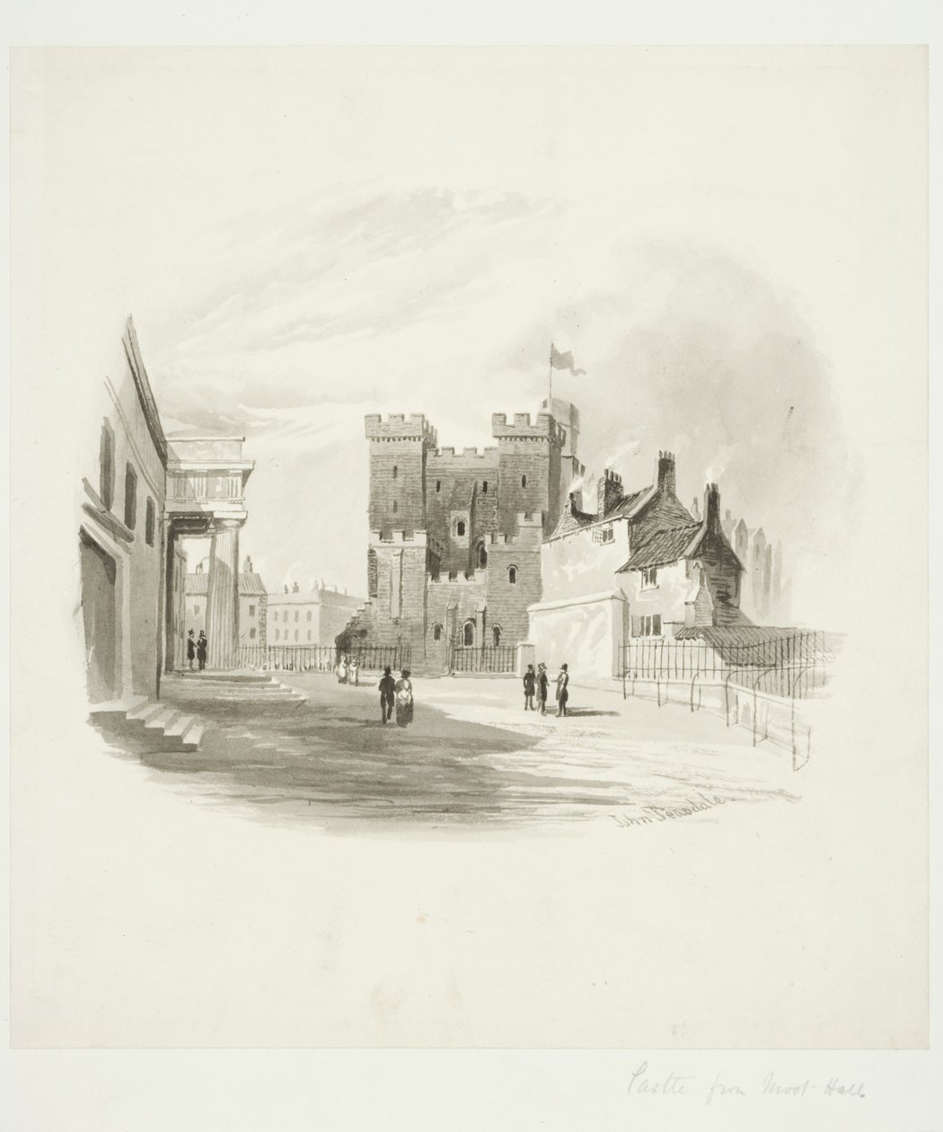 The Castle from County Court, Newcastle upon Tyne (akvarell på papir (limt på papir)) av John Teasdale