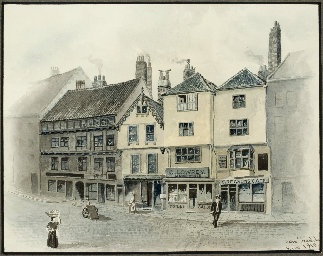 The Side, Newcastle upon Tyne, 1910 (blyant og akvarell på papir (på kort)) av John Teasdale
