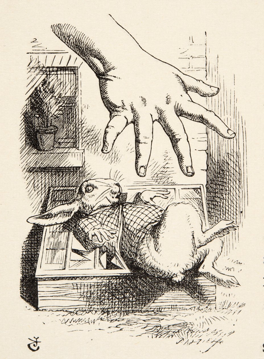 Alice dropper The White Rabbit, fra Alices Adventures in Wonderland av Lewis Carroll (1832 - 98), utgitt 1891 av John Tenniel