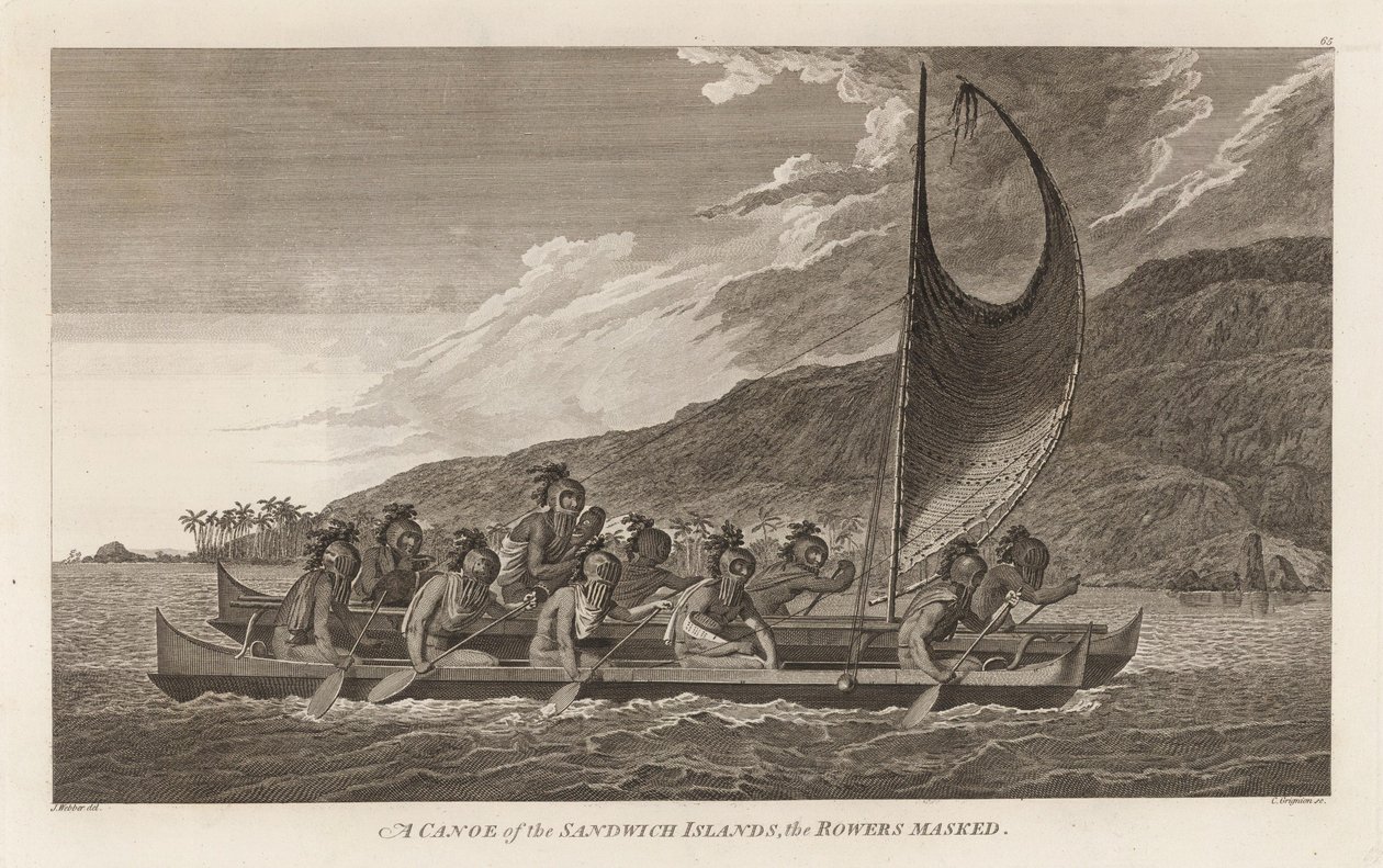 Prester som reiser over Kealakekua -bukten for første kontaktritualer. av John Webber