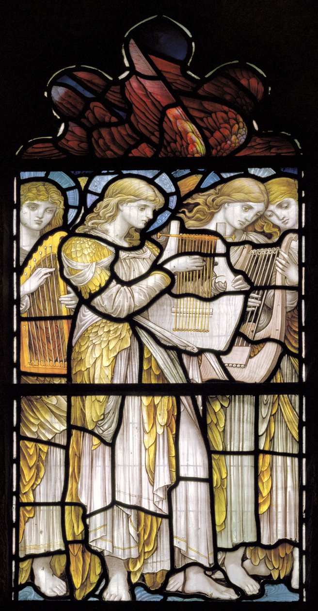 Musikalske engler, Te Deum, østvinduet, ca. 1888 av John William Brown