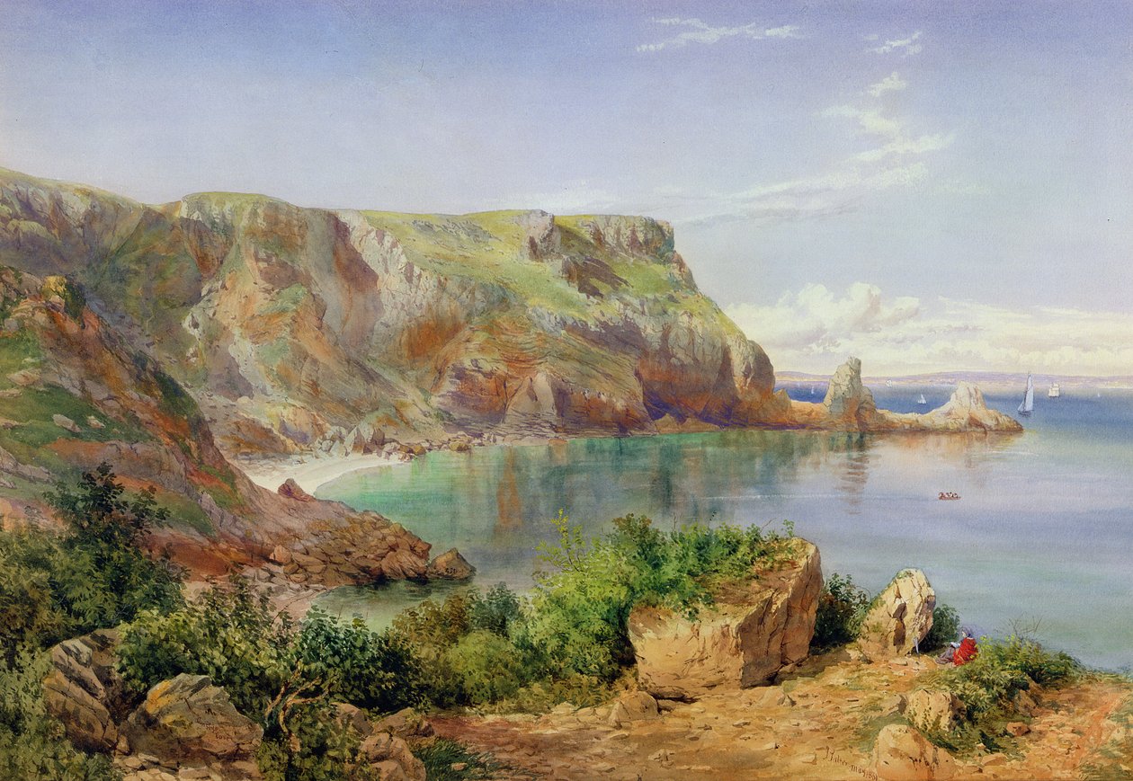 Ansteys Cove, Babbacombe, Devon, 1861 (blyant og wc på papir) av John William Salter