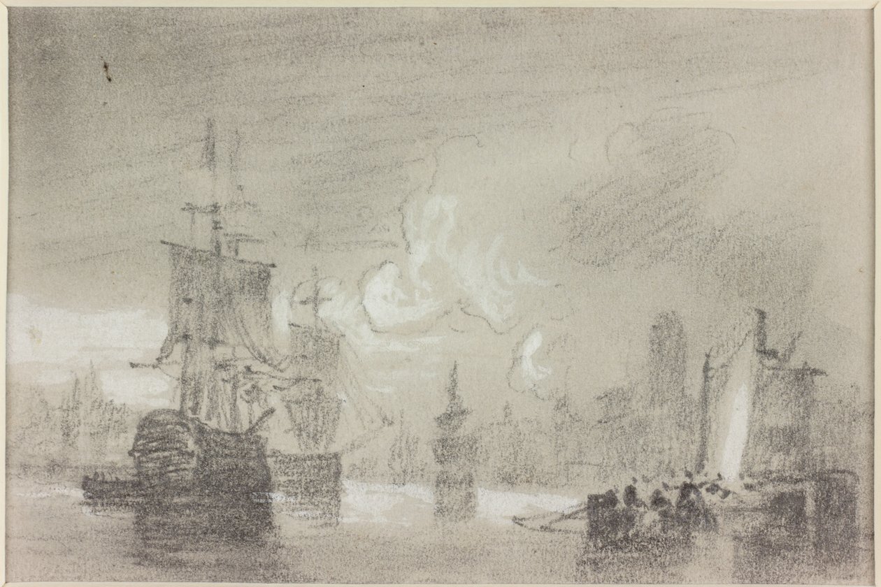 Komposisjonsstudie for et havlandskap (kroppsfarge og blyant på papir (grå)) av John Wilson Carmichael