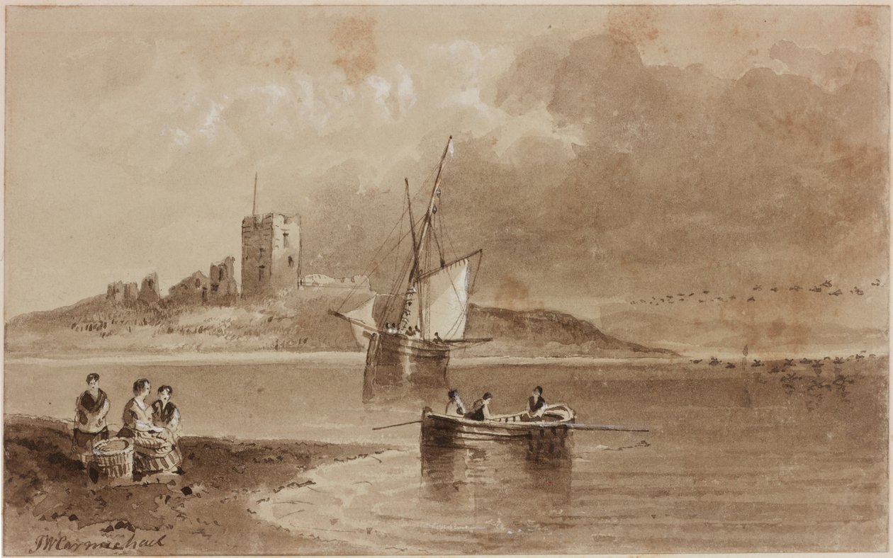 Coquet Island (blekk (sepia) på papir) av John Wilson Carmichael