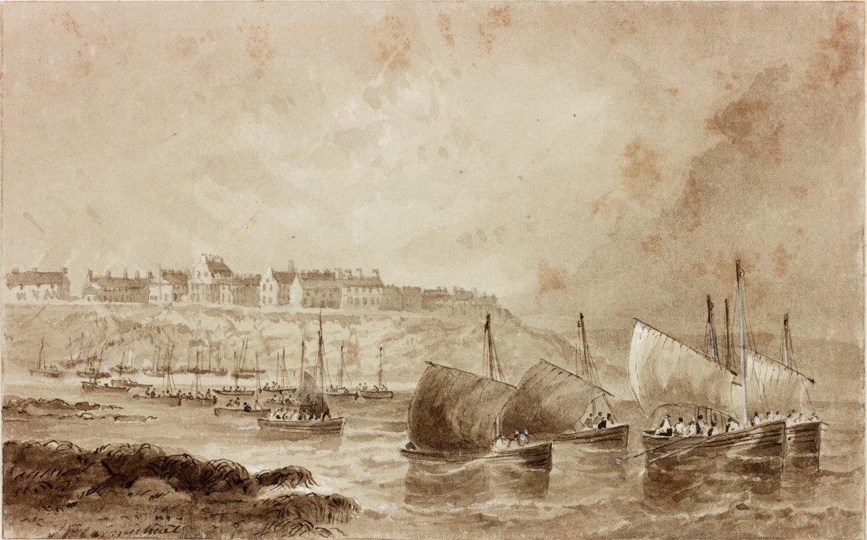 Cullercoats (blekk (sepia) på papir) av John Wilson Carmichael