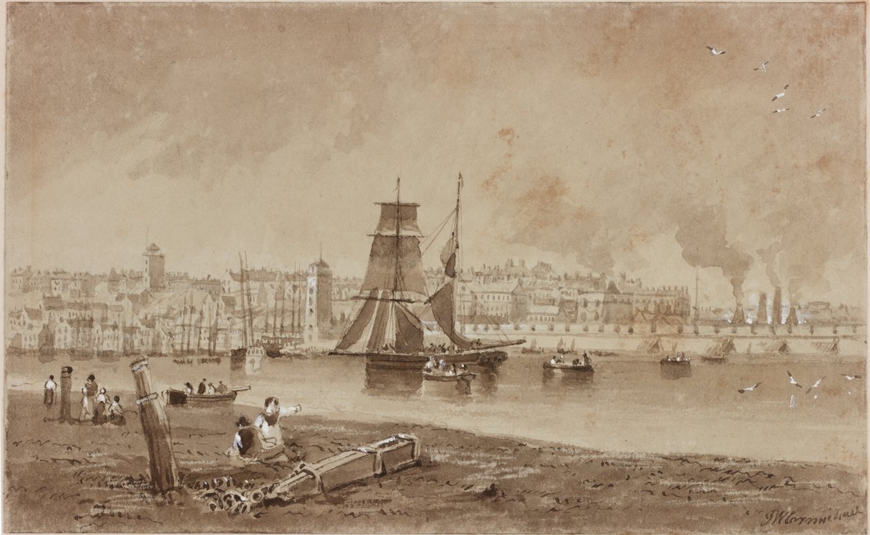 North Shields (blekk (brun) på papir) av John Wilson Carmichael