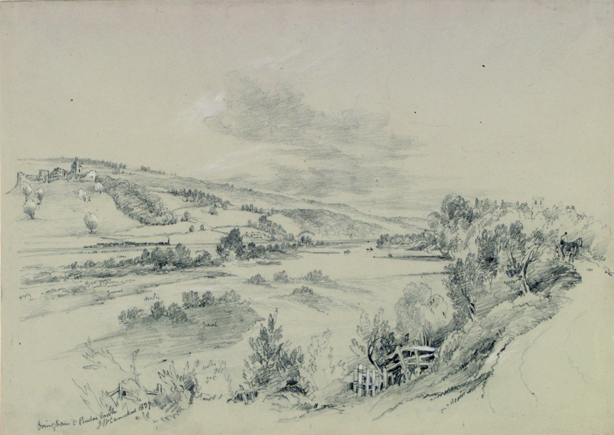 Ovingham og Prudhoe Castle, 1837 av John Wilson Carmichael