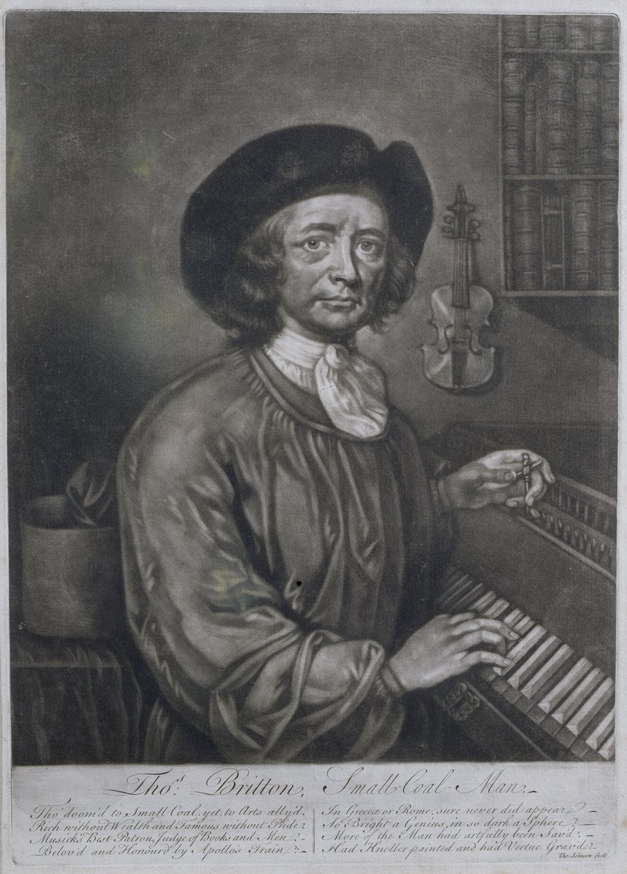 Thomas Britton (1644-1714), småkullmannen, gravert av Thomas Johnson av John Wollaston