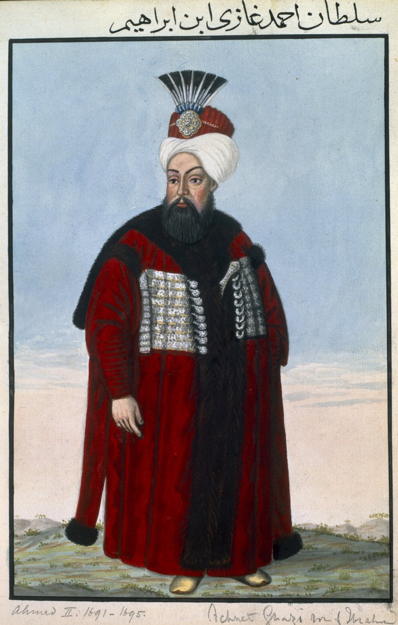 Ahmed II (1642-95) Sultan 1691-95, fra 'A Series of Portraits of the Emperors of Turkey', 1808 av John Young