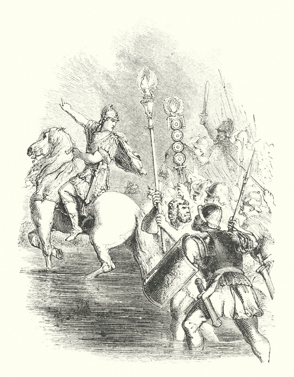 Cæsar krysser Rubicon (gravering) av John (after) Gilbert