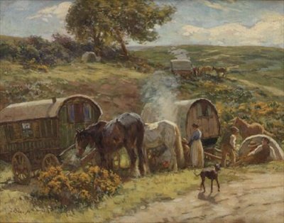 Et sigøynerleir (brett) av John Atkinson
