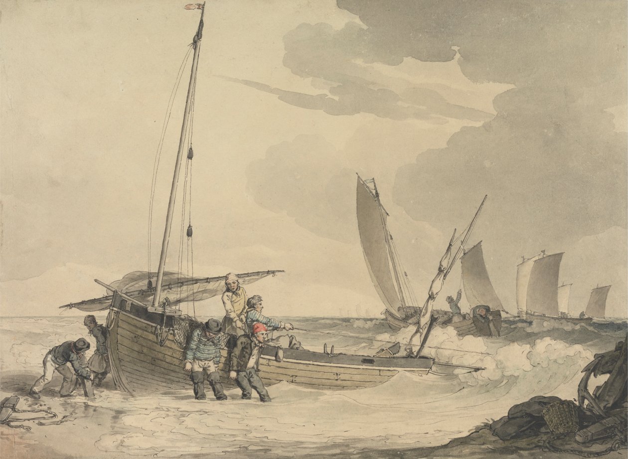 Fisker som setter ut på havet av John Augustus Atkinson