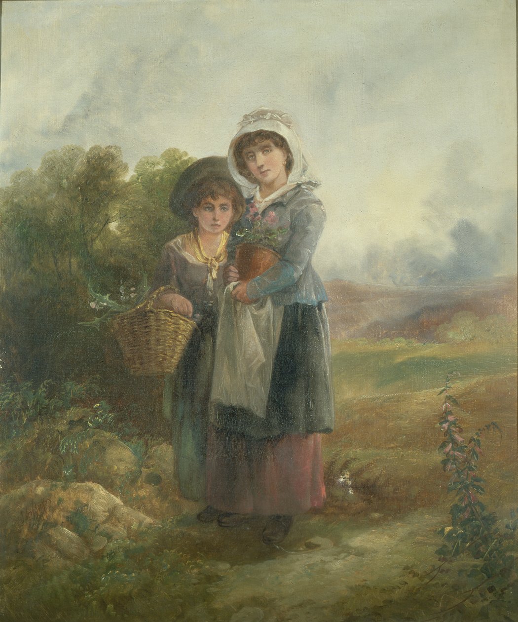 To landjenter som bærer blomster av John Barkin