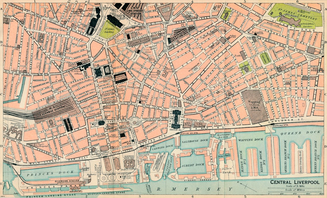 Central Liverpool, c20th Century av John Bartholomew