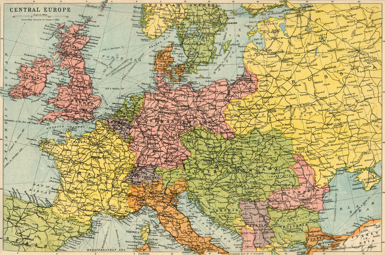 Kart over Sentral-Europa, c1914. av John Bartholomew and Son