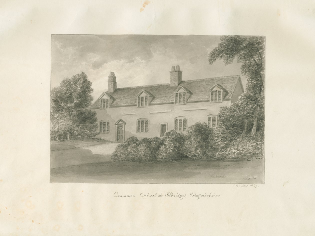Aldridge Grammar School: sepia-tegning, 1847 av John Buckler