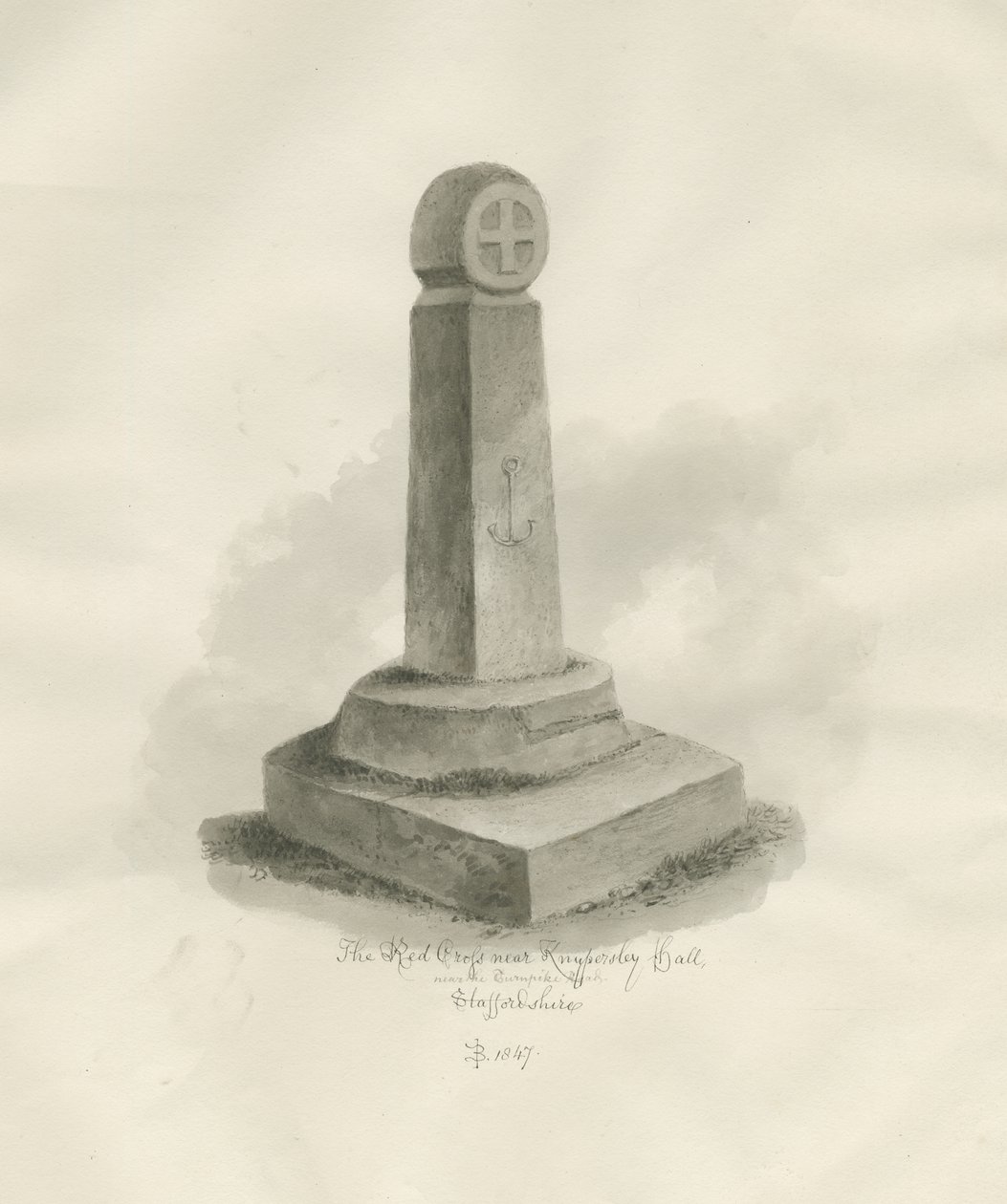 Biddulph - "Røde Kors": sepia-tegning, 1847 av John Buckler