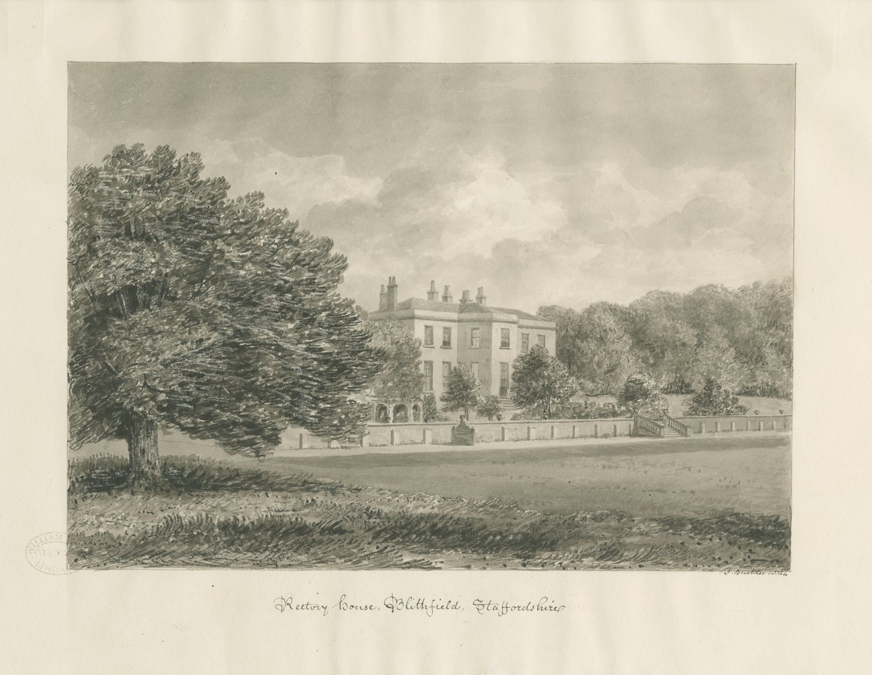 Blithfield - Rectory: sepia-tegning av John Buckler