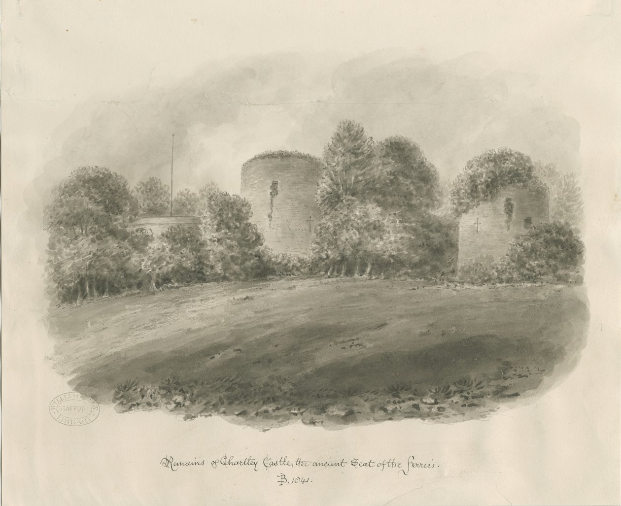 Chartley Castle: sepia-tegning av John Buckler