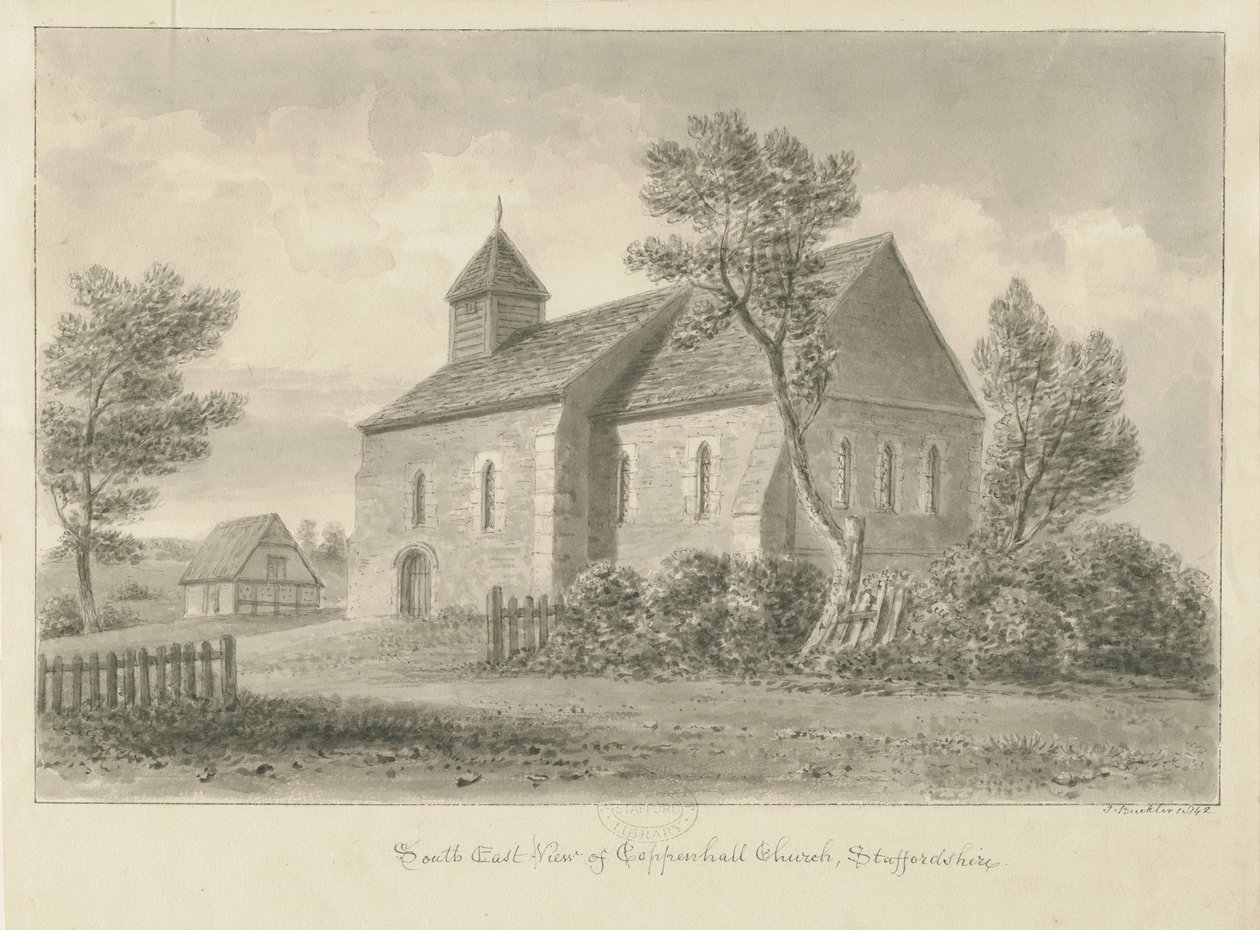 Coppenhall Church: sepia-tegning av John Buckler