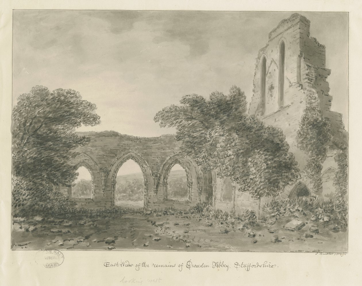 Croxden Abbey: sepia-tegning av John Buckler
