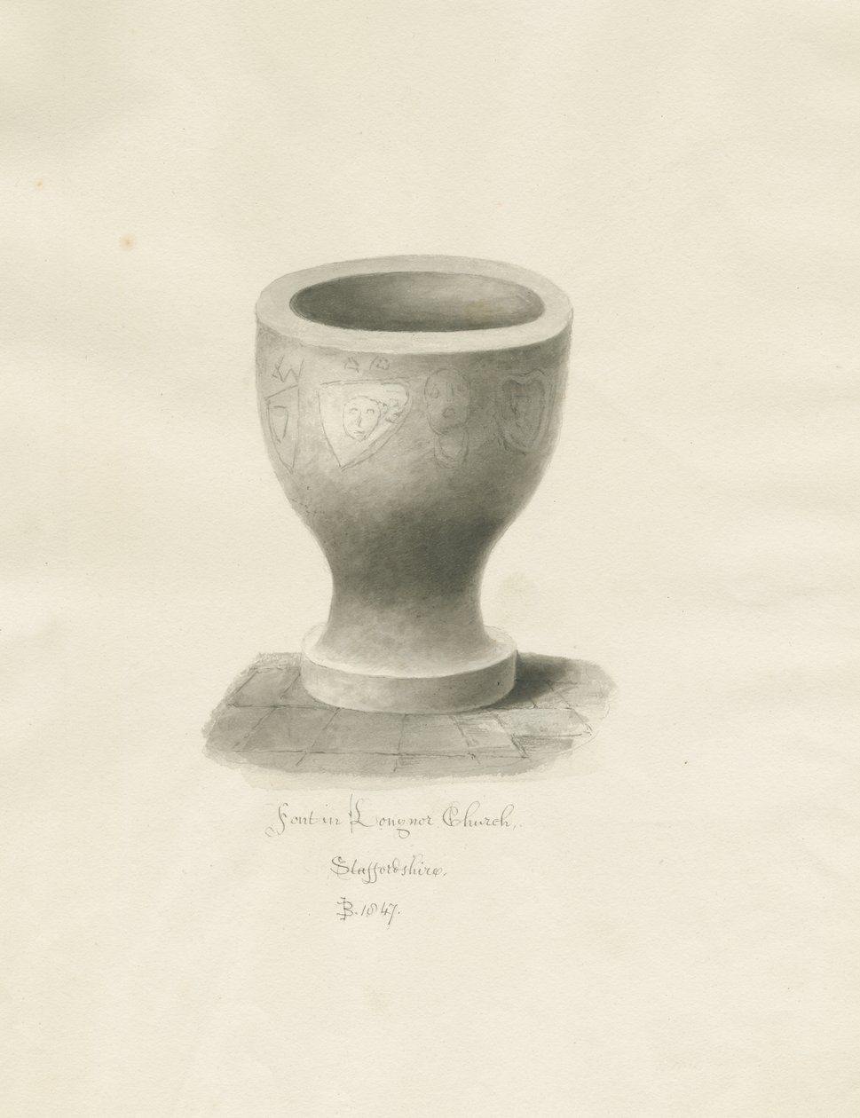 Font i Longnor Church: sepia-tegning av John Buckler