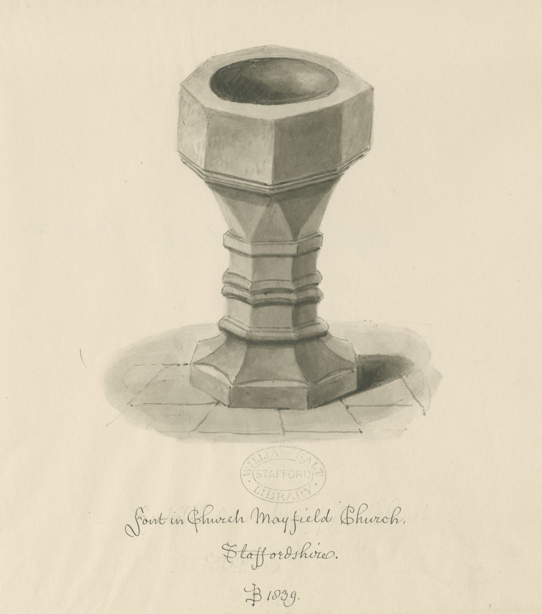 Font i Mayfield Church: sepia-tegning av John Buckler