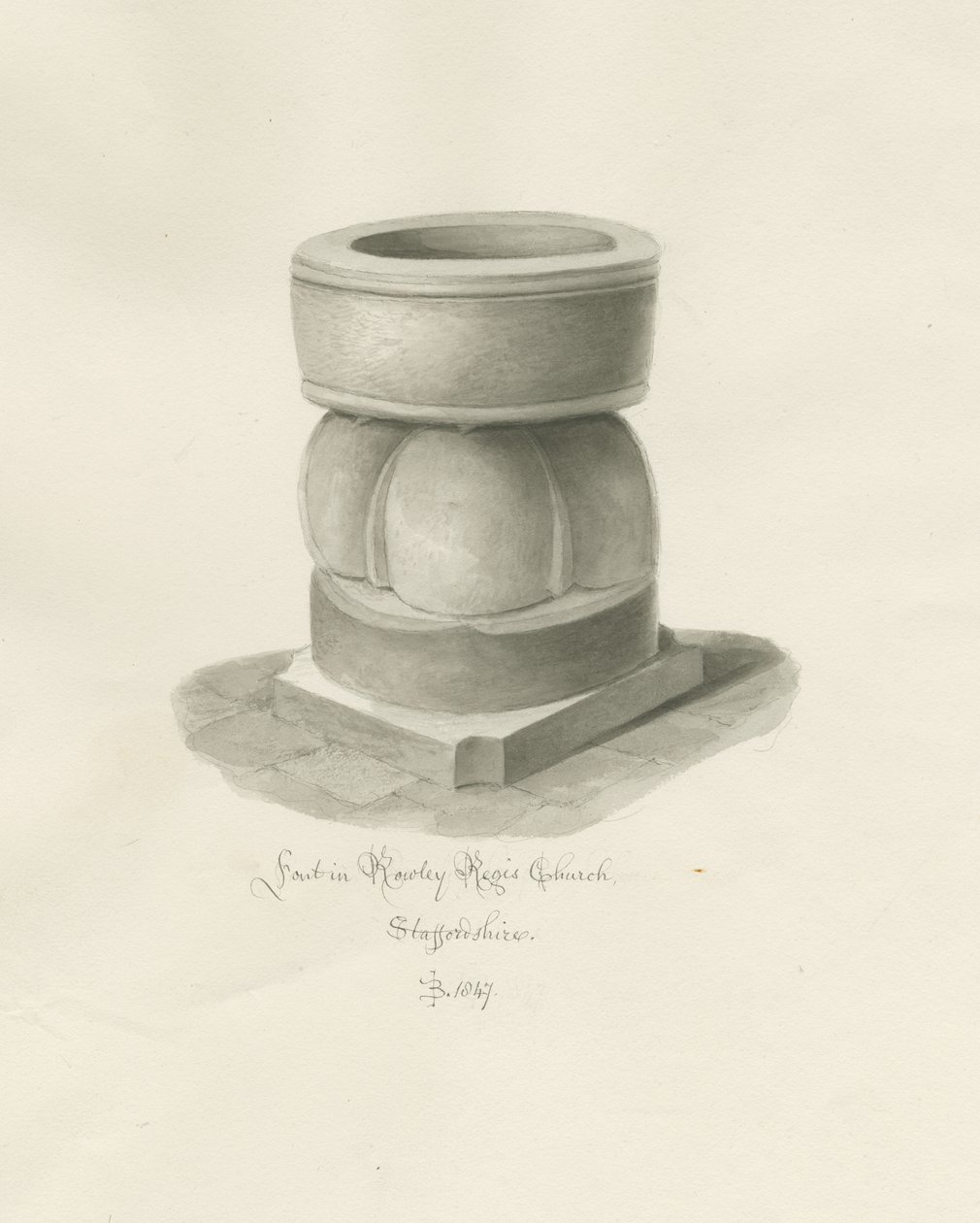 Font i Rowley Regis Church: sepia-tegning av John Buckler