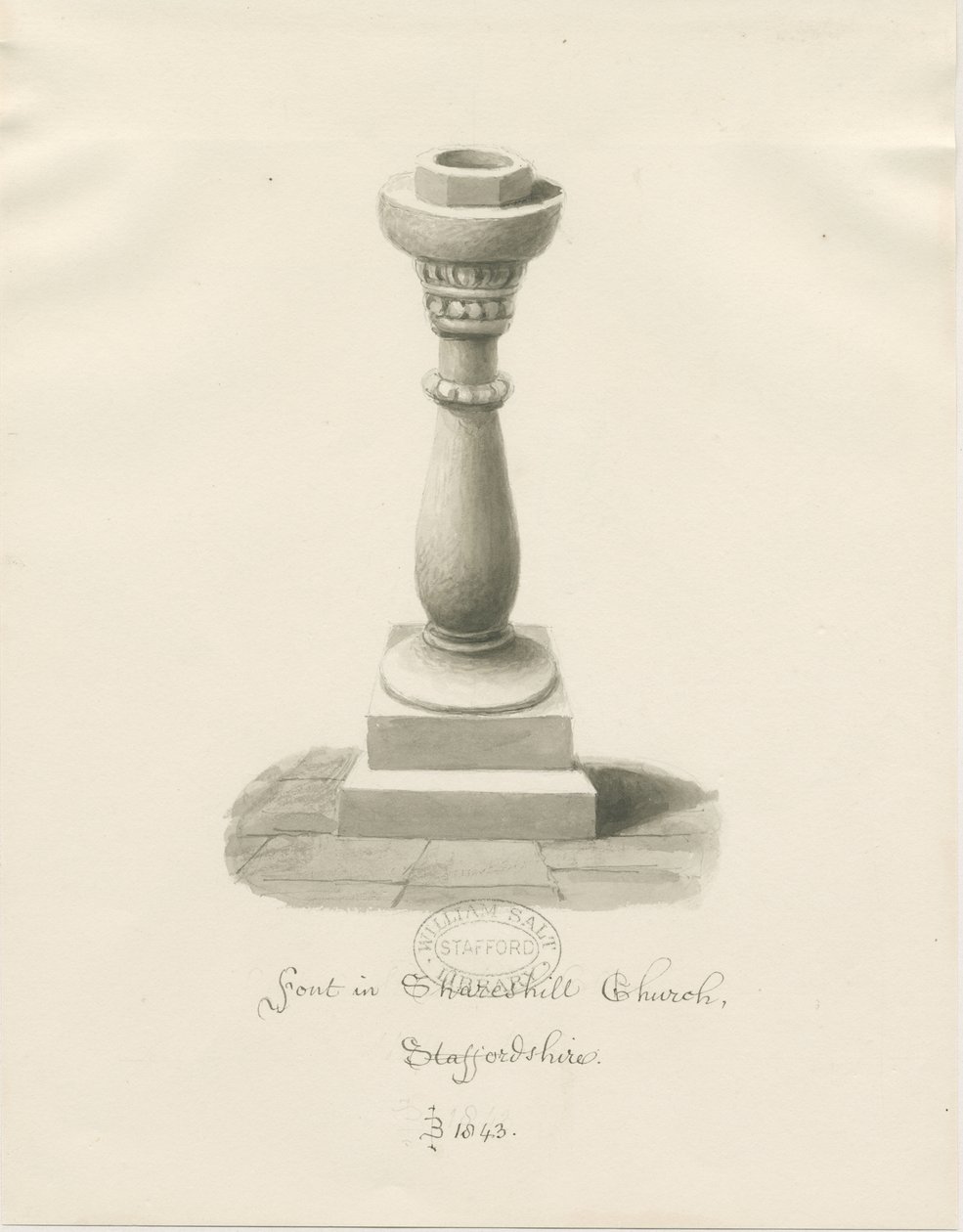 Font i Shareshill Church: sepia-tegning av John Buckler