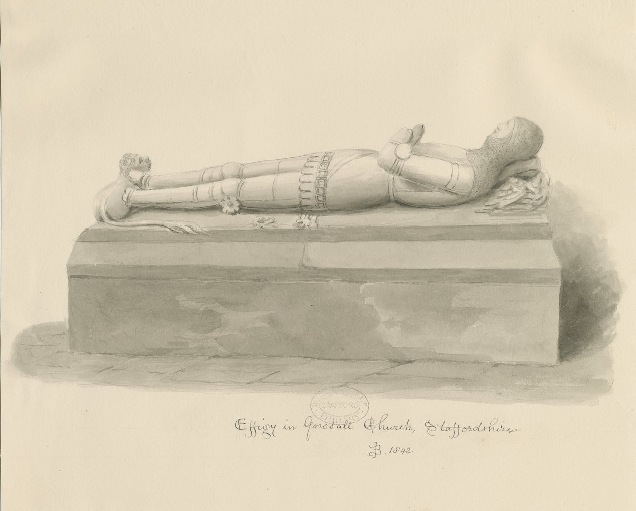 Gnosall kirke - Effigy: vasketegning av John Buckler