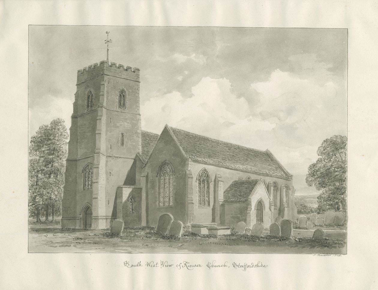Kinver kirke: sepia tegning av John Buckler