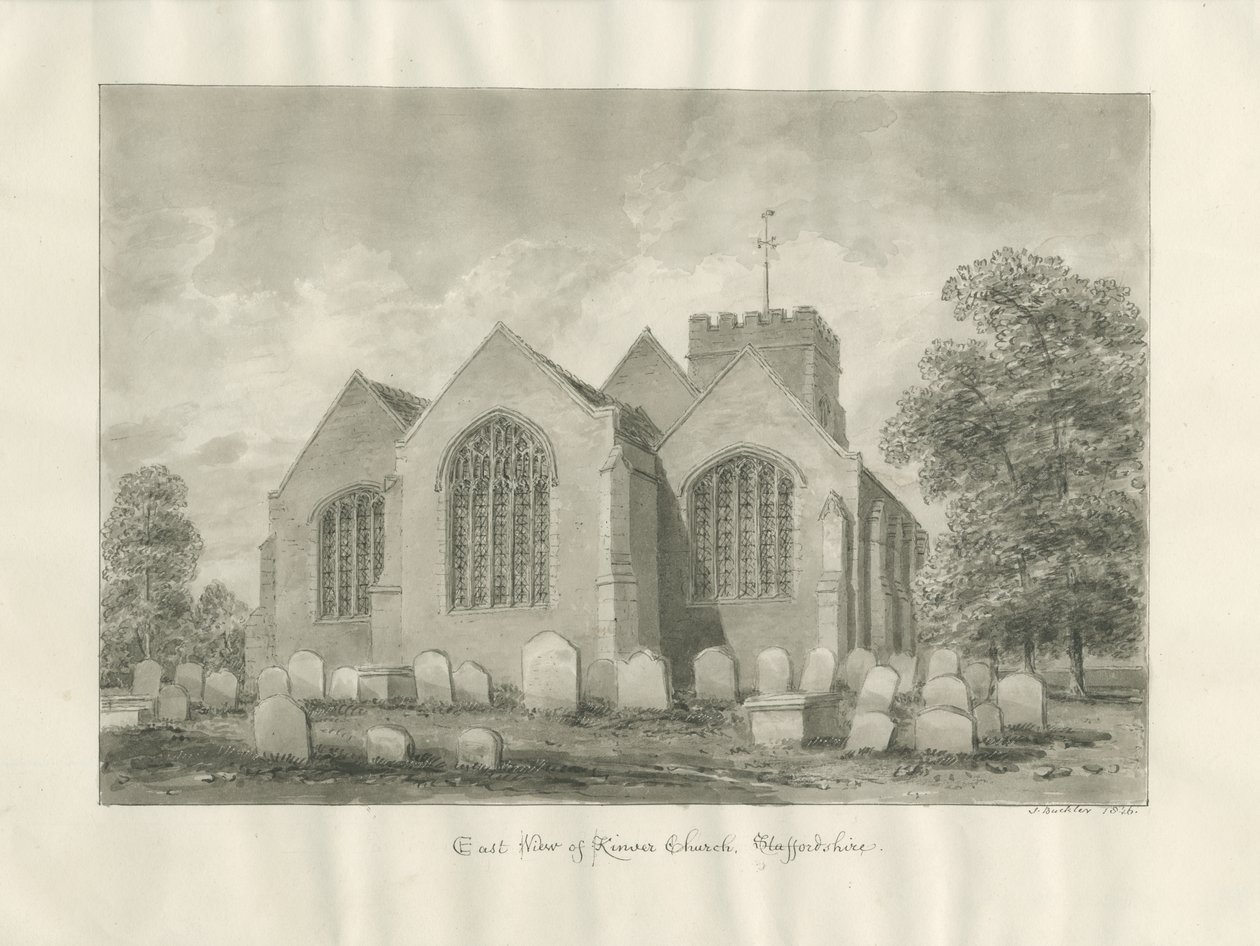 Kinver kirke: sepia tegning av John Buckler