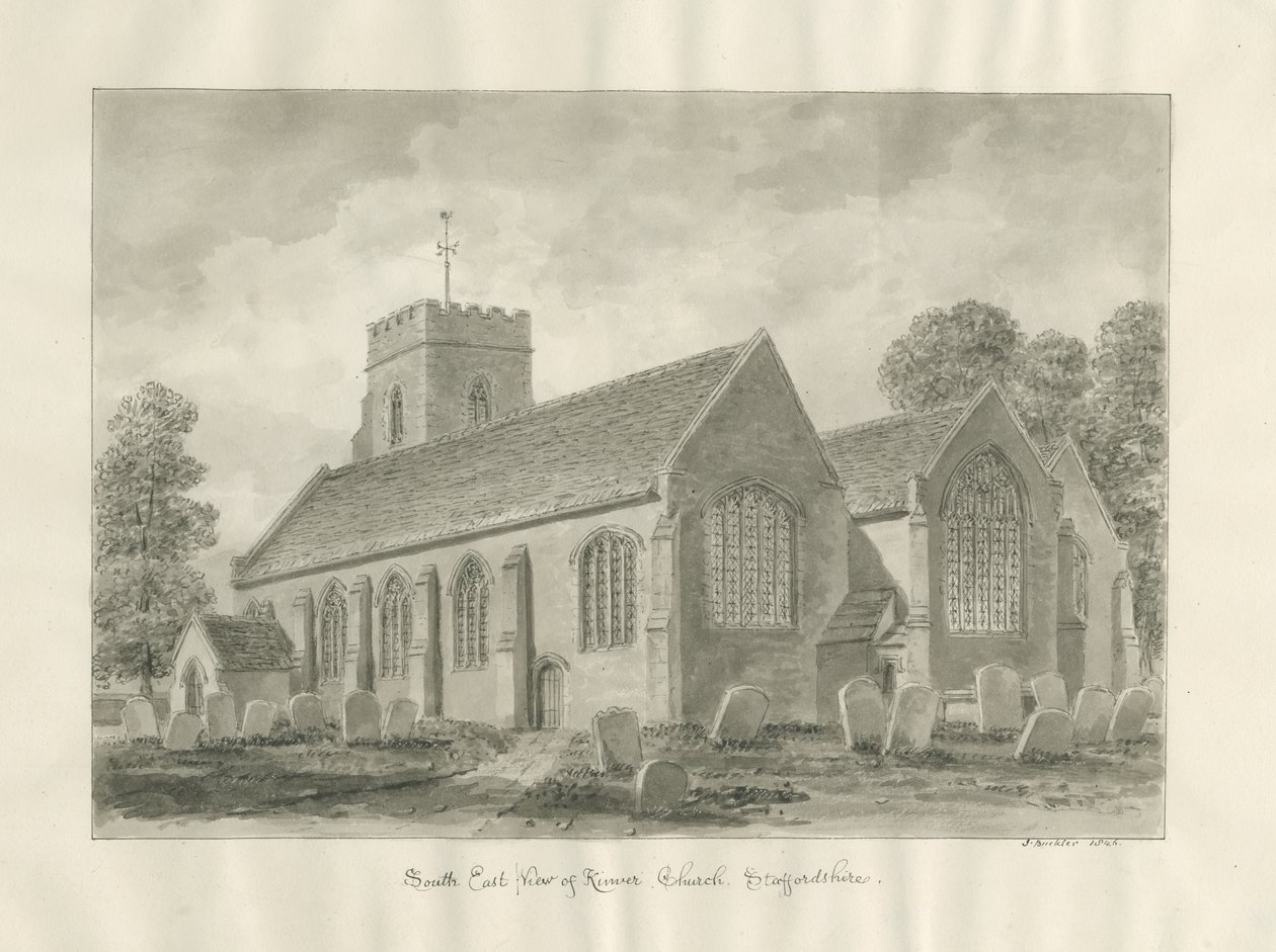 Kinver kirke: sepia tegning av John Buckler