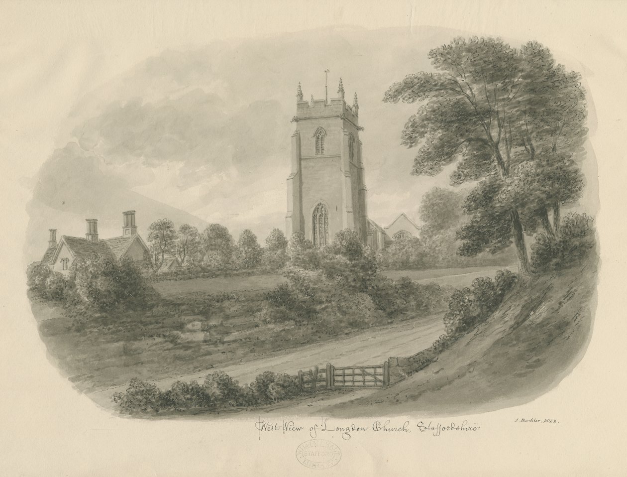 Longdon Church: sepia-tegning av John Buckler