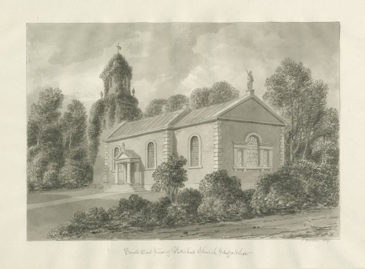 Patshull kirke: sepia tegning av John Buckler
