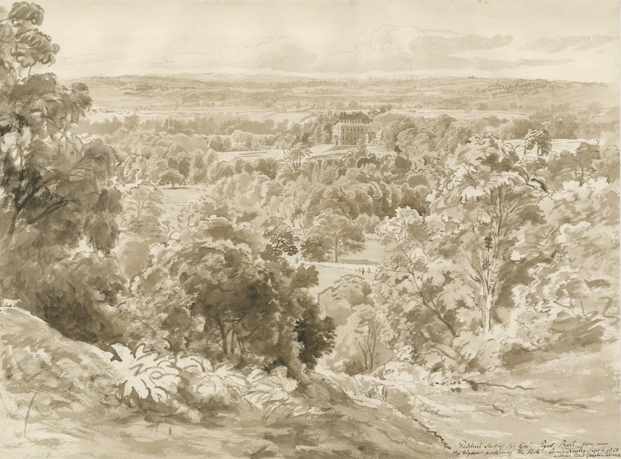 Patshull House and Park: sepia vask tegning av John Buckler