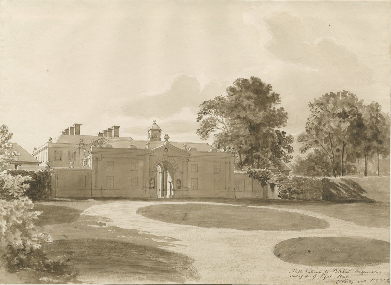 Patshull House: sepia vask tegning, nd [1820] av John Buckler