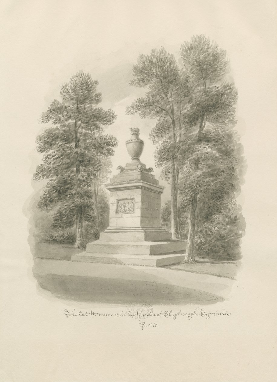 Shugborough - Kattemonument: sepia-tegning av John Buckler