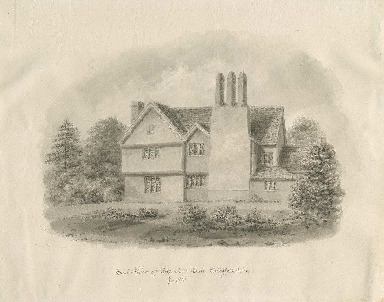 Standon Hall: sepia-tegning av John Buckler