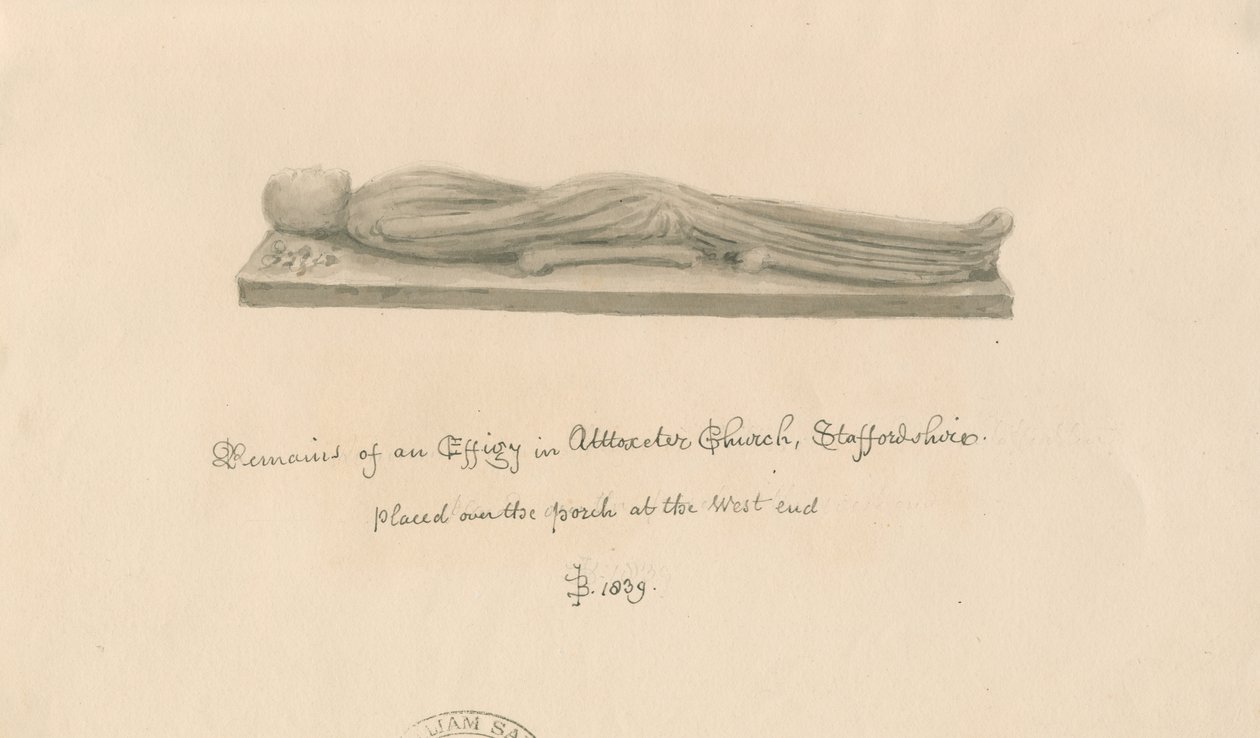 Uttoxeter kirke - Effigy: sepia vask tegning av John Buckler