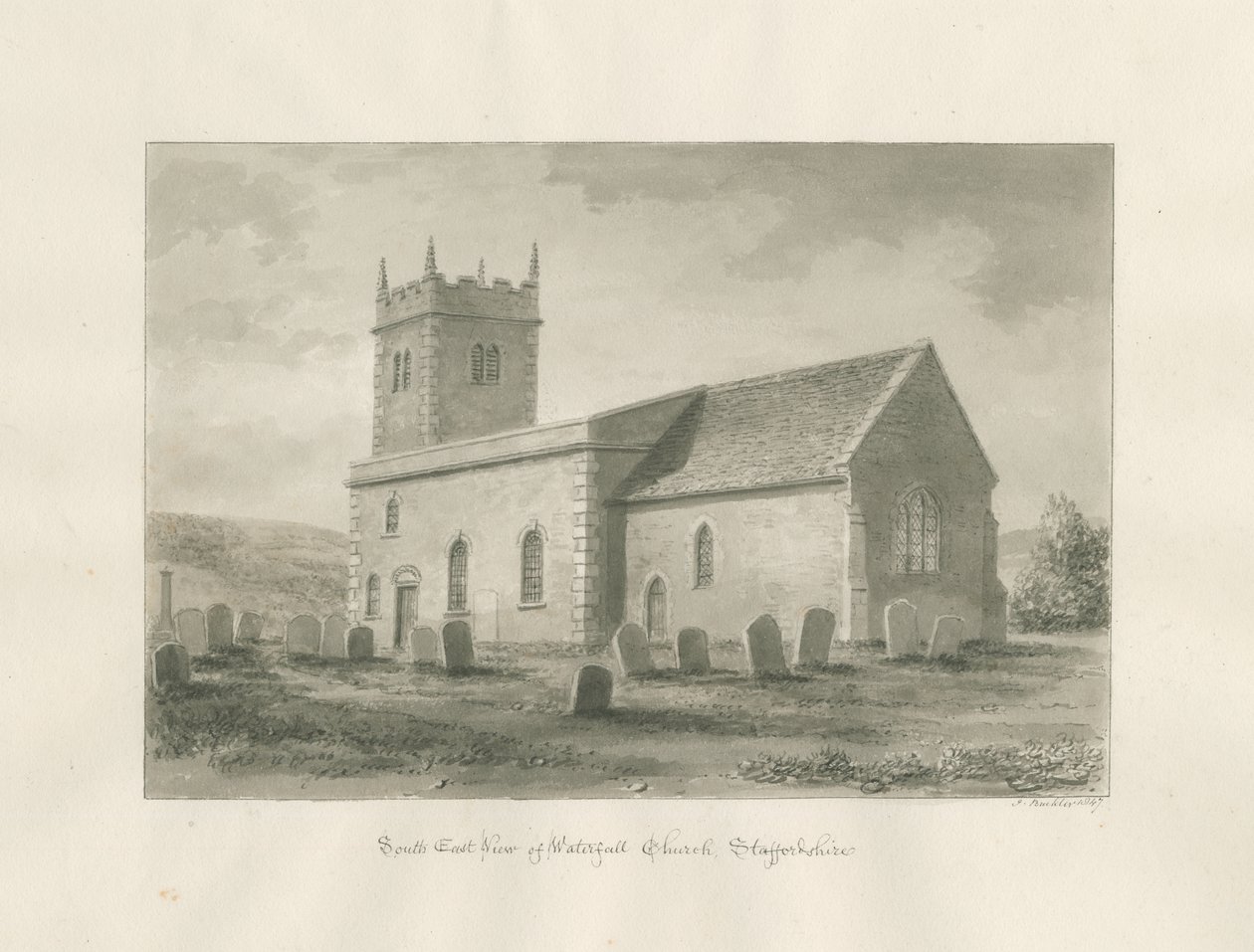 Fosskirke: sepia vask tegning av John Buckler