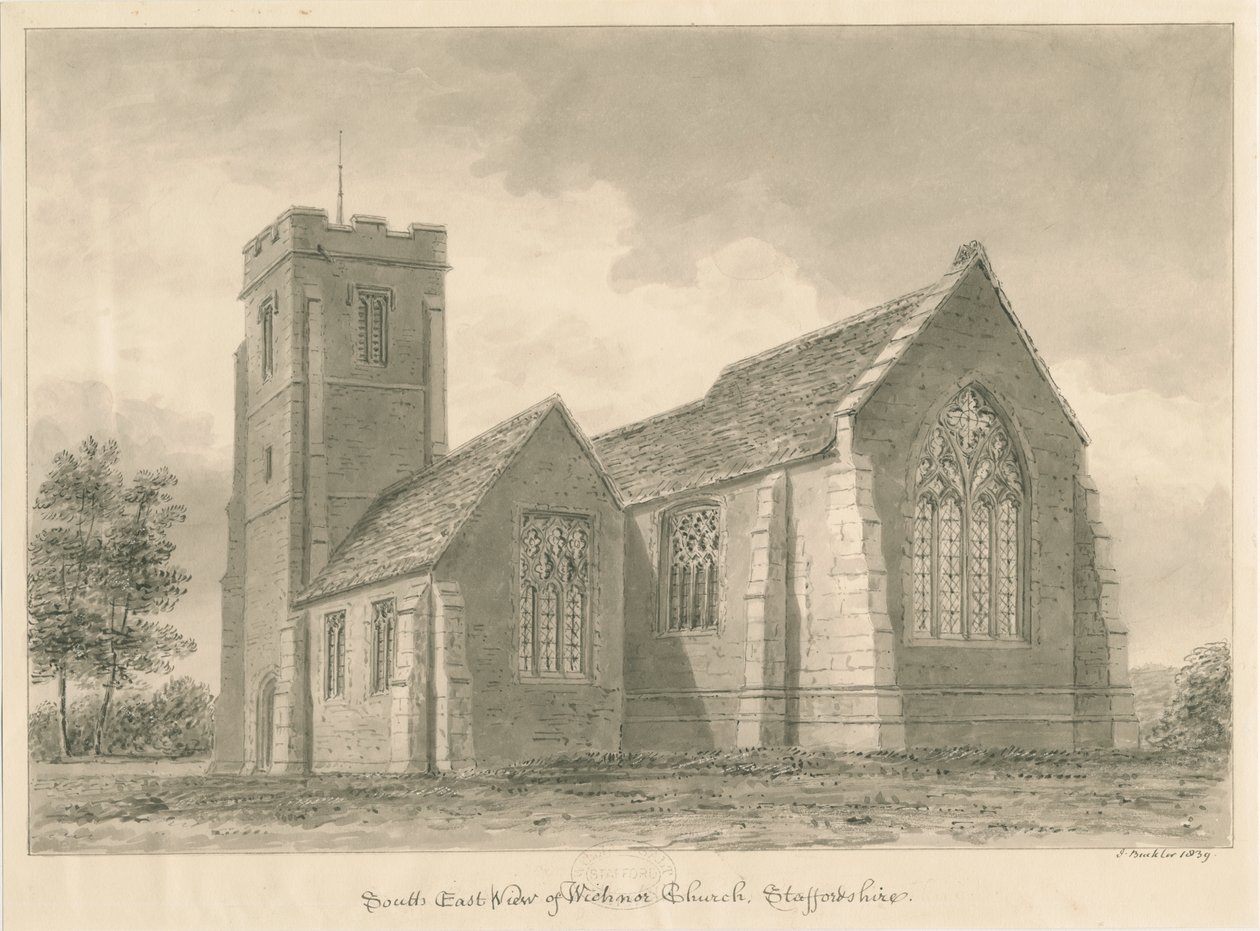 Wichnor kirke: sepia tegning av John Buckler