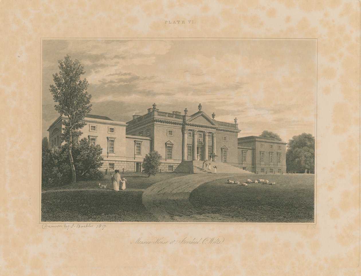 Wiltshire - Stourhead - Mansion: gravering, 1817 av John Buckler