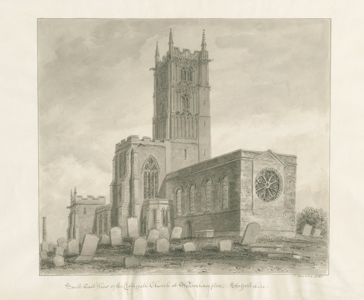 Wolverhampton - St. Peters kirke: sepia-tegning av John Buckler