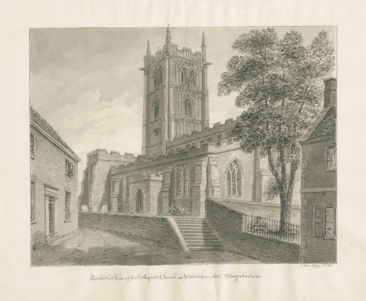 Wolverhampton - St. Peters kirke: sepia-tegning av John Buckler