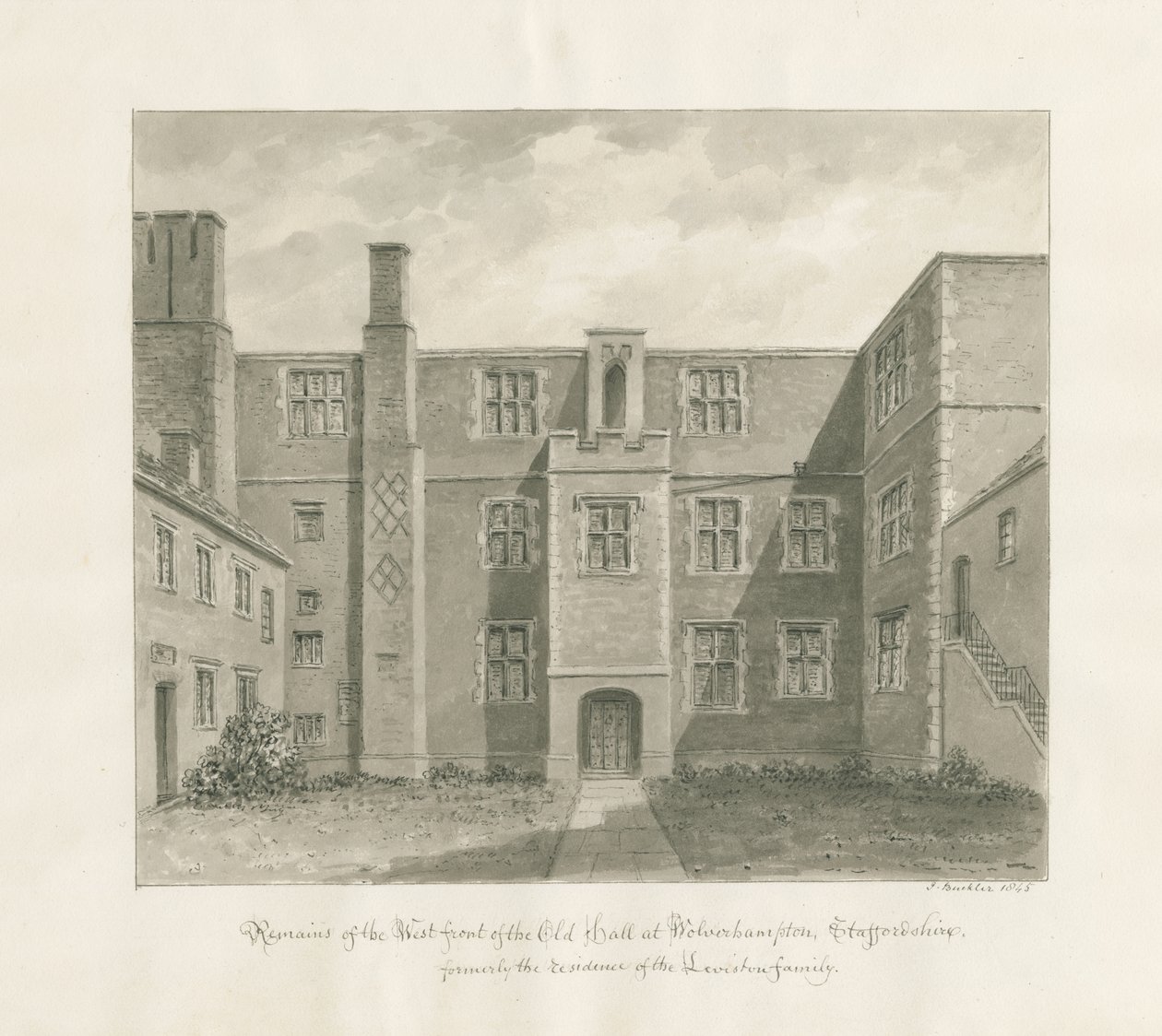 Wolverhampton - The Old Hall: sepia-tegning av John Buckler