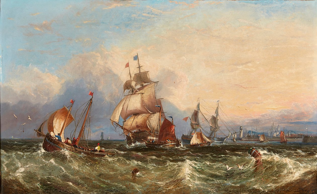 Ships by the Coast (olje på lerret) av John Callow