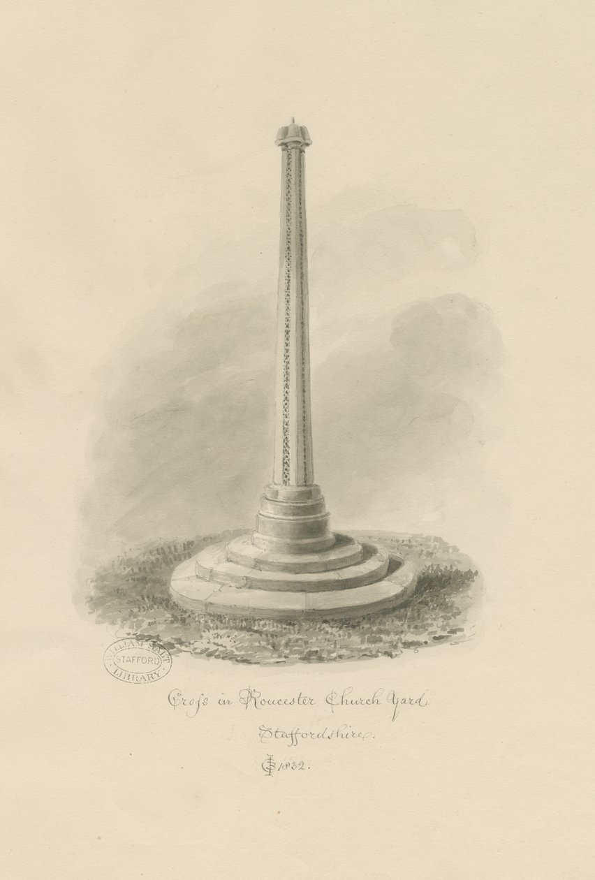 Rocester Churchyard - Cross: sepia-tegning av John Chessell Buckler