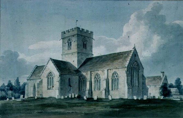 Sørøstutsikt over Dinton Church, 1805 av John Chessell Buckler