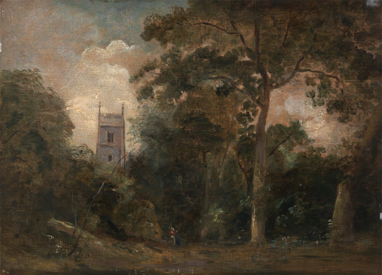En kirke i trærne, ca. 1800. av John Constable